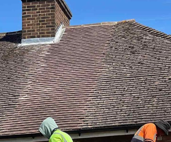 This is a photo of a roof which has just been repaired. Works carried out by KAD Roofing Bircotes.